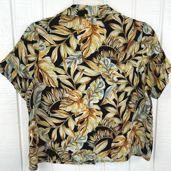 Panama Jack Women Short Sleeve Top Blouse Button Black Tropical Beach Size Small - Picture 4 of 6